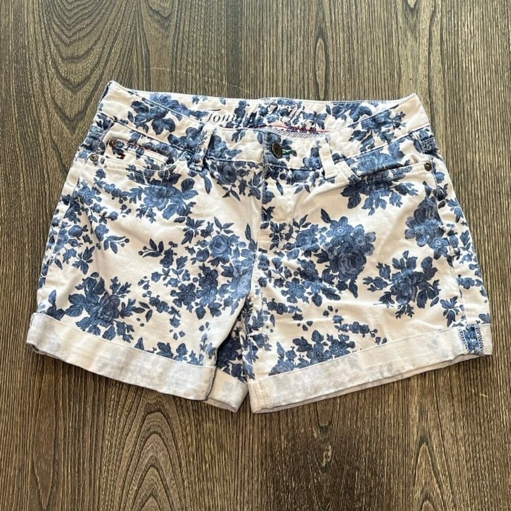 Tommy Hilfiger Womens Floral Jean Shorts Cut-Off Mid-Rise Blue White Size 4